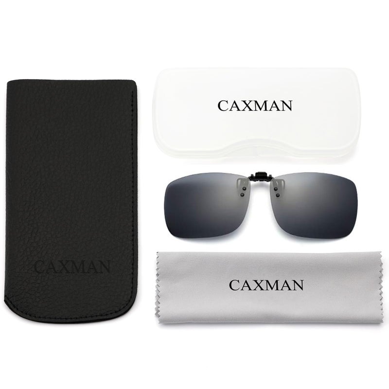 CAXMAN Polarized Clip On Sunglasses Over Prescription Glasses for Men Women UV Protection Flip Up Grey Lens Large Size - Image 5